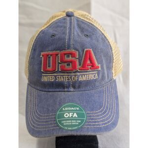 Legacy USA Blue Trucker Hat OFA Mesh Snapback Americana Western Y2K Cap